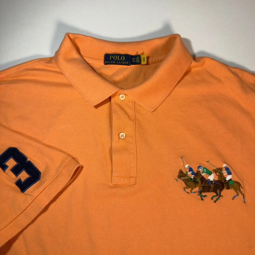 Polo Ralph Lauren Polo Shirt Mens 3XLT Orange Excellent Triple Pony Big Tall Y2K